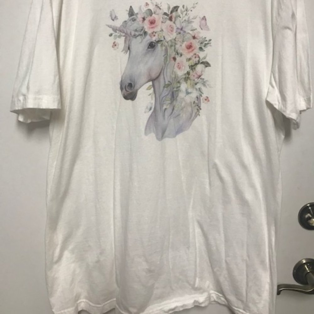 WOMENS 100% COTTON WHITE UNICORN TUNIC BY NEXT LEVEL APPAREL - Picture 2 of 4